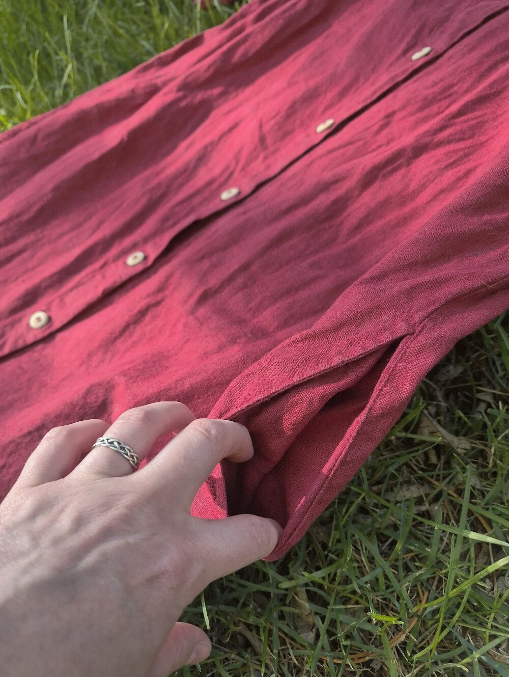 Linen Fox Red Linen Button Front Midi Dress, Size L - Picture 5 of 11